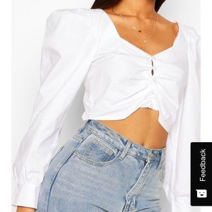 White cotton puff sleeve crop top